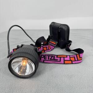 Vintage Petzl Headlamp E04700 E04780 V2 Pink Orange Strap Battery Pack France